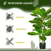 HOMCOM Plantă Artificială cu 33 de Frunze pentru Uz Interior și Exterior cu Ghiveci, Plantă Falsă în PEVA, PE și Ciment, 95 cm, Verde 
