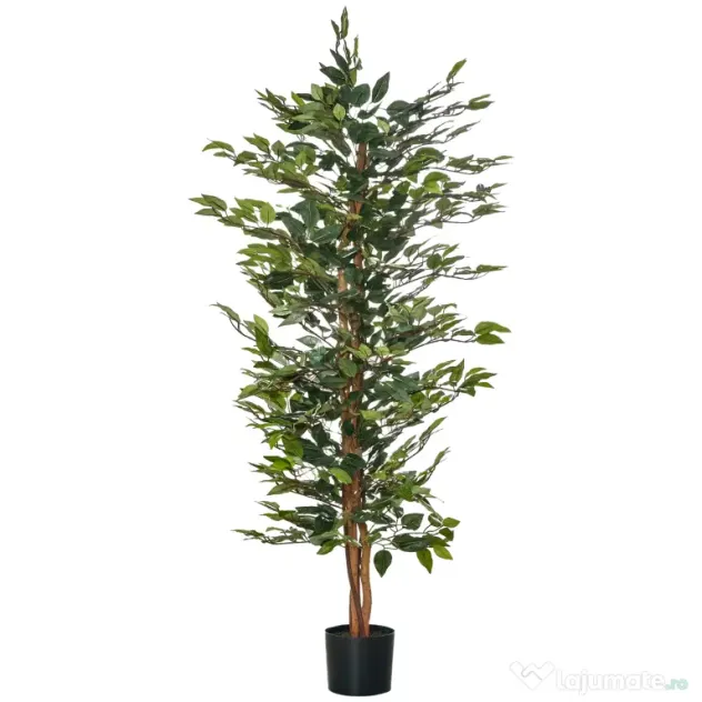 HOMCOM Plantă Ficus Falsă, Plantă Înaltă de 150cm, Plantă Artificială Decorativă pentru Interior și Exterior, Ø17x14.5 cm, Verde