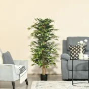 HOMCOM Plantă Ficus Falsă, Plantă Înaltă de 150cm, Plantă Artificială Decorativă pentru Interior și Exterior, Ø17x14.5 cm, Verde 