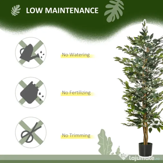 HOMCOM Plantă Ficus Falsă, Plantă Înaltă de 150cm, Plantă Artificială Decorativă pentru Interior și Exterior, Ø17x14.5 cm, Verde