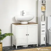 kleankin Dulap sub Chiuvetă pentru Baie, din Lemn, cu Raft Interior Reglabil, 60x30x60 cm, Alb și Nuc 