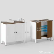 kleankin Dulap sub Chiuvetă pentru Baie, din Lemn, cu Raft Interior Reglabil, 60x30x60 cm, Alb și Nuc 