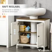 kleankin Dulap sub Chiuvetă pentru Baie, din Lemn, cu Raft Interior Reglabil, 60x30x60 cm, Alb și Nuc 