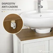 kleankin Dulap sub Chiuvetă pentru Baie, din Lemn, cu Raft Interior Reglabil, 60x30x60 cm, Alb și Nuc 