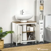kleankin Dulap sub Chiuvetă pentru Baie, din Lemn, cu Raft Interior Reglabil, 60x30x60 cm, Alb și Nuc 