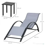 Outsunny Set 2 Sezlonguri de Gradina si 1 Masuta cu Raft din Sticla Negru | Aosom Romania