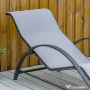 Outsunny Set de 2 șezlonguri și măsuță cu blat din sticlă, 59x169x66 cm, gri deschis