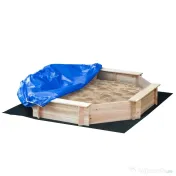 Outsunny Lada de nisip pentru copii cu scaune și acoperire, vârsta 3-8 ani, 139.5x139.5x21.5cm, culoare lemn 