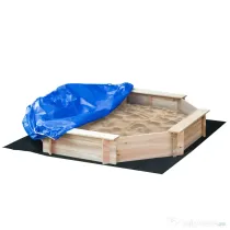 Outsunny Lada de nisip pentru copii cu scaune și acoperire, vârsta 3-8 ani, 139.5x139.5x21.5cm, culoare lemn