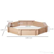 Outsunny Lada de nisip pentru copii cu scaune și acoperire, vârsta 3-8 ani, 139.5x139.5x21.5cm, culoare lemn 