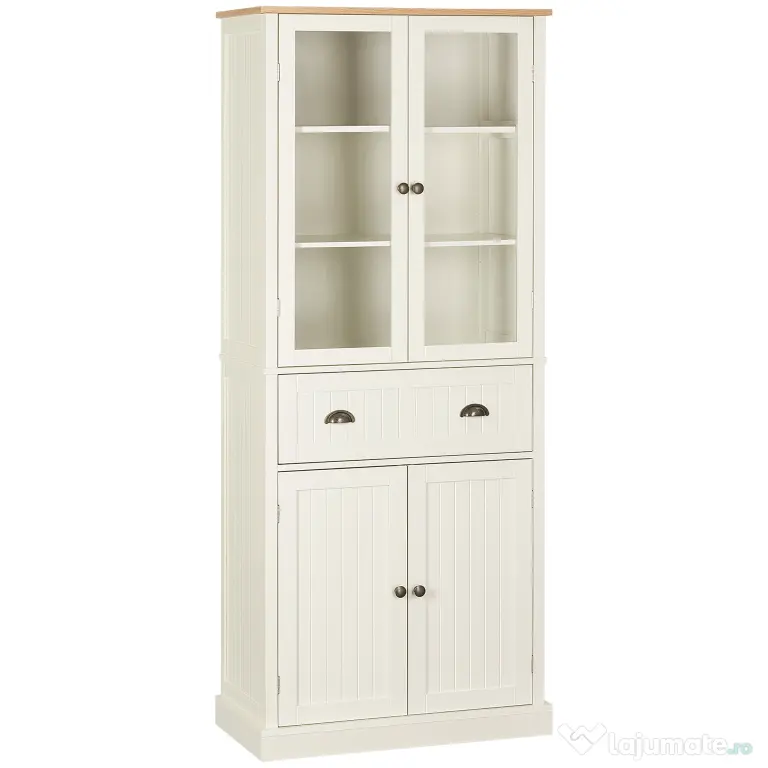 Bufet Independent HOMCOM pentru Bucatarie, Dulap Depozitare 5 Nivele cu Rafturi Sertar, Design Modern, Alb-Crem | Aosom Romania