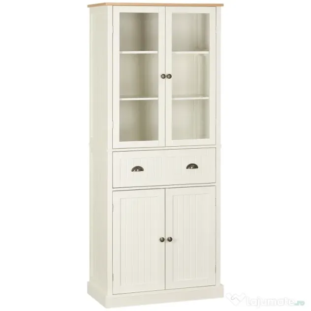 Bufet Independent HOMCOM pentru Bucatarie, Dulap Depozitare 5 Nivele cu Rafturi Sertar, Design Modern, Alb-Crem | Aosom Romania