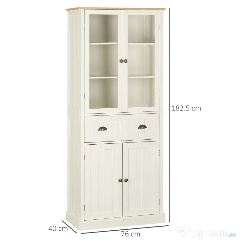 Bufet Independent HOMCOM pentru Bucatarie, Dulap Depozitare 5 Nivele cu Rafturi Sertar, Design Modern, Alb-Crem | Aosom Romania