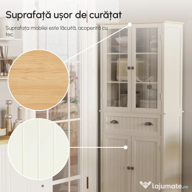 Bufet Independent HOMCOM pentru Bucatarie, Dulap Depozitare 5 Nivele cu Rafturi Sertar, Design Modern, Alb-Crem | Aosom Romania