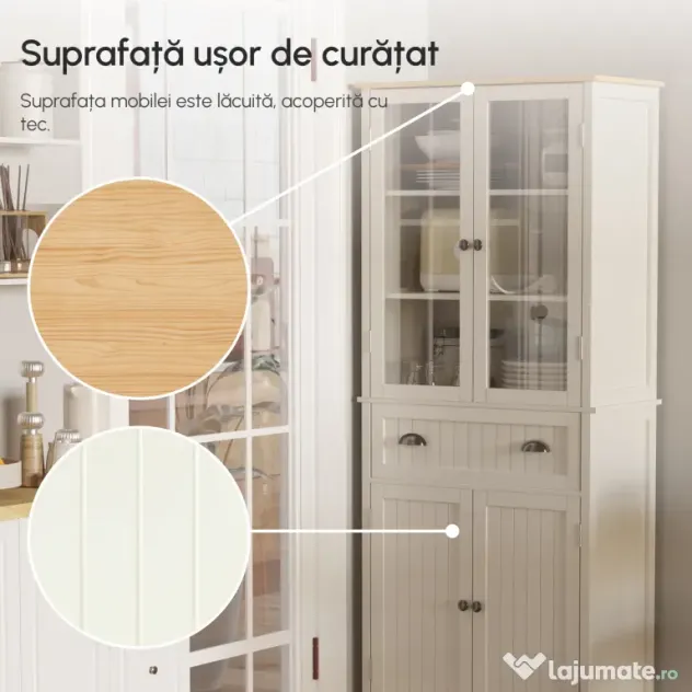 Bufet Independent HOMCOM pentru Bucatarie, Dulap Depozitare 5 Nivele cu Rafturi Sertar, Design Modern, Alb-Crem | Aosom Romania