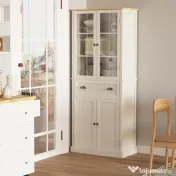 HOMCOM Bufet Independent de Bucatarie, Dulap de Depozitare pe 5 Nivele cu Rafturi Reglabile si Sertar, Alb-Crem 