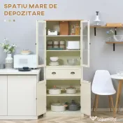 HOMCOM Bufet Independent de Bucatarie, Dulap de Depozitare pe 5 Nivele cu Rafturi Reglabile si Sertar, Alb-Crem 