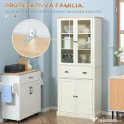 HOMCOM Bufet Independent de Bucatarie, Dulap de Depozitare pe 5 Nivele cu Rafturi Reglabile si Sertar, Alb-Crem 