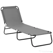 Outsunny Șezlong Pliabil cu Spătar Reglabil în 5 Poziții, Șezlong de Grădină cu Material Respirabil din Țesătură Oxford, pentru Plajă, Piscină, Grădină, 188x56x28 cm, Gri 