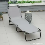 Outsunny Șezlong Pliabil cu Spătar Reglabil în 5 Poziții, Șezlong de Grădină cu Material Respirabil din Țesătură Oxford, pentru Plajă, Piscină, Grădină, 188x56x28 cm, Gri 