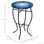 Masuta de Gradina Rotunda din Metal Outsunny cu Blat din Ceramica, Ф35,5x53,5 cm, Albastru si Alb 