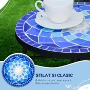 Masuta de Gradina Rotunda din Metal Outsunny cu Blat din Ceramica, Ф35,5x53,5 cm, Albastru si Alb 