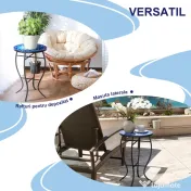 Masuta de Gradina Rotunda din Metal Outsunny cu Blat din Ceramica, Ф35,5x53,5 cm, Albastru si Alb 