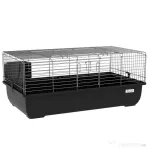 PawHut Cușcă pentru Iepuri cu 2 Deschideri și Tavă Detașabilă, Cușcă pentru Rozatoare din Metal și Plastic, 100x55x41 cm, Negru