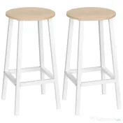 HOMCOM Set 2 scaune de bar, de bucatarie cu suport pentru picioare, alb natural 