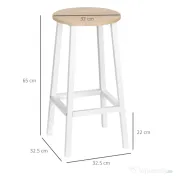 HOMCOM Set 2 scaune de bar, de bucatarie cu suport pentru picioare, alb natural 