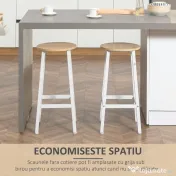 HOMCOM Set 2 scaune de bar, de bucatarie cu suport pentru picioare, alb natural 
