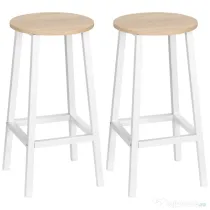 Set 2 scaune de bar HOMCOM, de bucatarie cu suport pentru picioare, alb natural | Aosom Romania