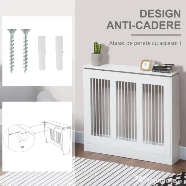 HOMCOM Masca Radiator Moderna din MDF si Otel Alb 90x18x84cm Protectie si Decor pentru Calorifer | Aosom Romania