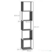 Biblioteca cu 5 rafturi din lemn HOMCOM 33x28x161cm, gri si alb | Aosom Romania 