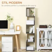Biblioteca cu 5 rafturi din lemn HOMCOM 33x28x161cm, gri si alb | Aosom Romania 