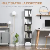 Biblioteca cu 5 rafturi din lemn HOMCOM 33x28x161cm, gri si alb | Aosom Romania 