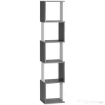 HOMCOM Biblioteca moderna cu 5 rafturi din lemn, economiseste spatiu pentru casa si birou, 33x28x161cm, gri si alb
