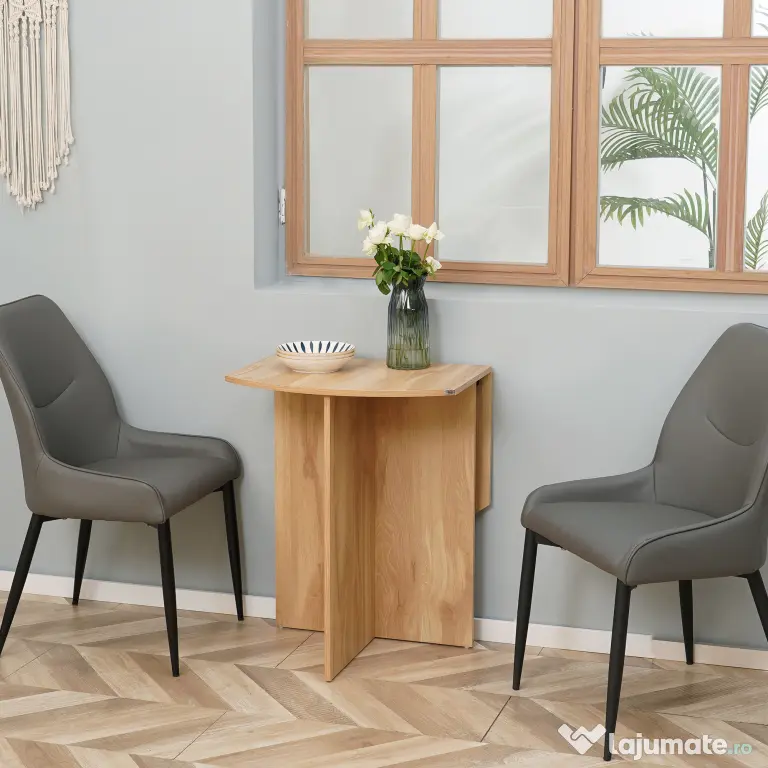 Masa pliabila HOMCOM pentru economisirea spatiului din lemn, pliabila, usor de curatat, PAL 90x60x74cm, stejar | Aosom Romania