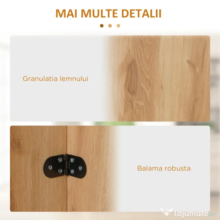 Masa pliabila HOMCOM pentru economisirea spatiului din lemn, pliabila, usor de curatat, PAL 90x60x74cm, stejar | Aosom Romania