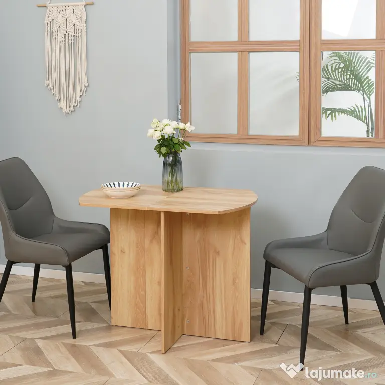 Masa pliabila HOMCOM pentru economisirea spatiului din lemn, pliabila, usor de curatat, PAL 90x60x74cm, stejar | Aosom Romania