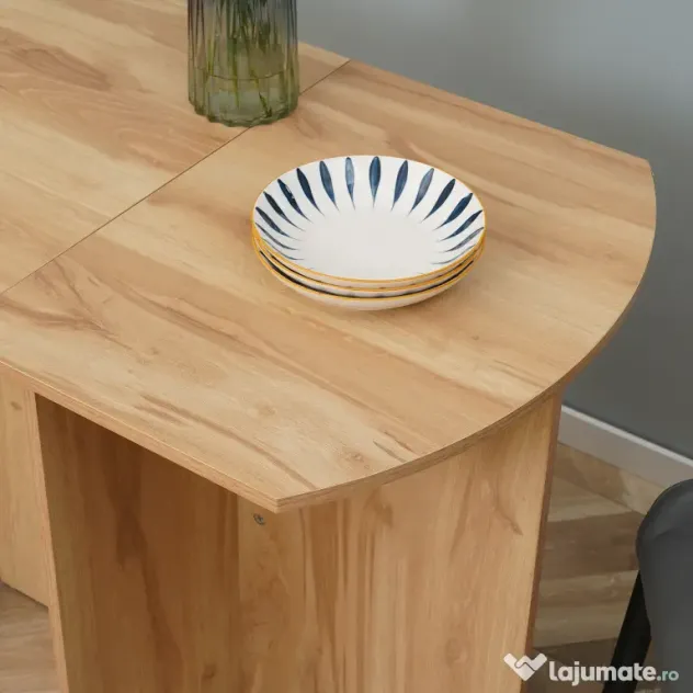 Masa pliabila HOMCOM pentru economisirea spatiului din lemn, pliabila, usor de curatat, PAL 90x60x74cm, stejar | Aosom Romania