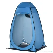 Outsunny Cort de Duș pentru Camping cu Ușă cu Fermoar, Geantă de Transport și Buzunar, 126x124x189 cm, Albastru | Aosom Romania 