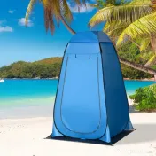 Outsunny Cort de Duș pentru Camping cu Ușă cu Fermoar, Geantă de Transport și Buzunar, 126x124x189 cm, Albastru | Aosom Romania 