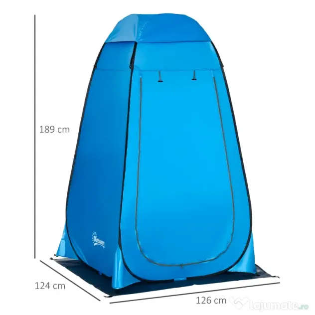 Outsunny Cort de Duș pentru Camping cu Ușă cu Fermoar, Geantă de Transport și Buzunar, 126x124x189 cm, Albastru | Aosom Romania