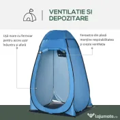 Outsunny Cort de Duș pentru Camping cu Ușă cu Fermoar, Geantă de Transport și Buzunar, 126x124x189 cm, Albastru | Aosom Romania 