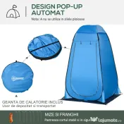 Outsunny Cort de Duș pentru Camping cu Ușă cu Fermoar, Geantă de Transport și Buzunar, 126x124x189 cm, Albastru | Aosom Romania 