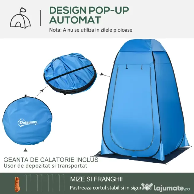 Outsunny Cort de Duș pentru Camping cu Ușă cu Fermoar, Geantă de Transport și Buzunar, 126x124x189 cm, Albastru | Aosom Romania