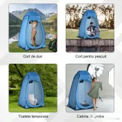Outsunny Cort de Duș pentru Camping cu Ușă cu Fermoar, Geantă de Transport și Buzunar, 126x124x189 cm, Albastru | Aosom Romania 