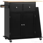 HOMCOM Cărucior de Bucătărie cu Dulap, 2 Sertare și Suport pentru Condimente, Insulă de Bucătărie din Lemn, 89x45x89.5cm, Negru