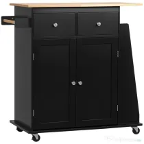 HOMCOM Cărucior de Bucătărie cu Dulap, 2 Sertare și Suport pentru Condimente, Insulă de Bucătărie din Lemn, 89x45x89.5cm, Negru